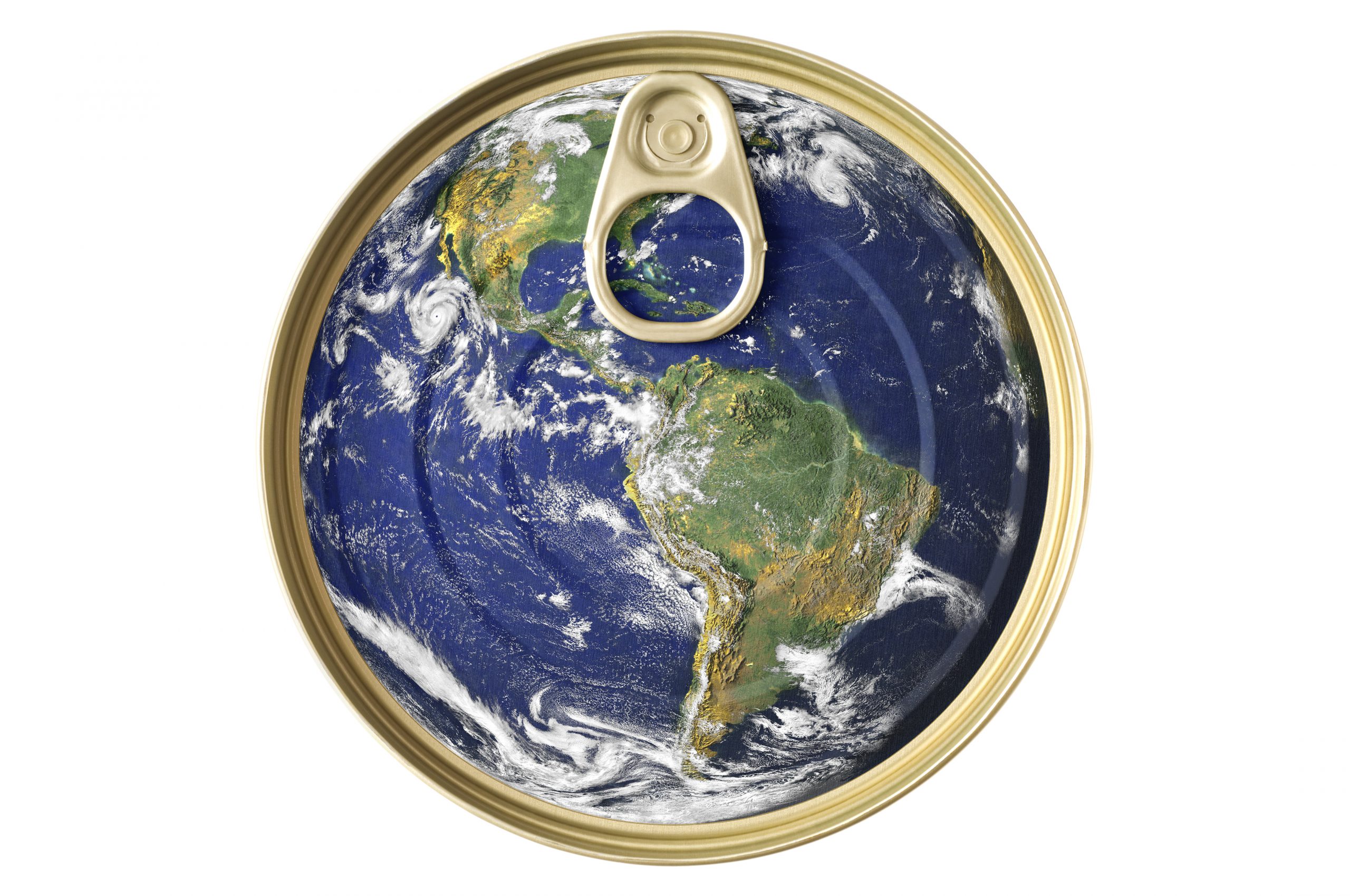 The world of recycling represented on a metal can