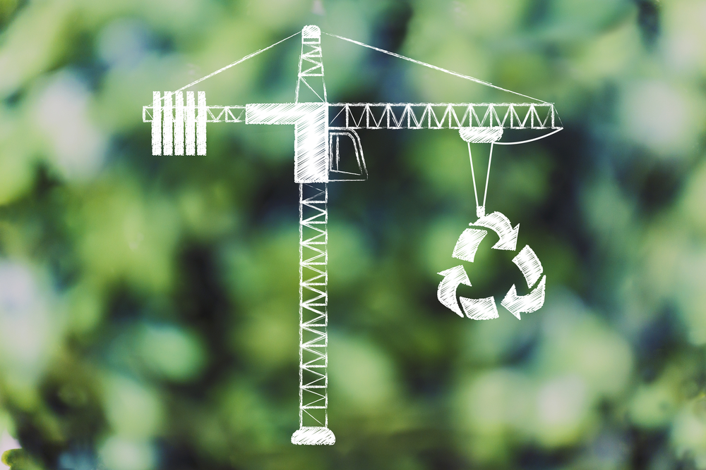 Crane doing construction recycling