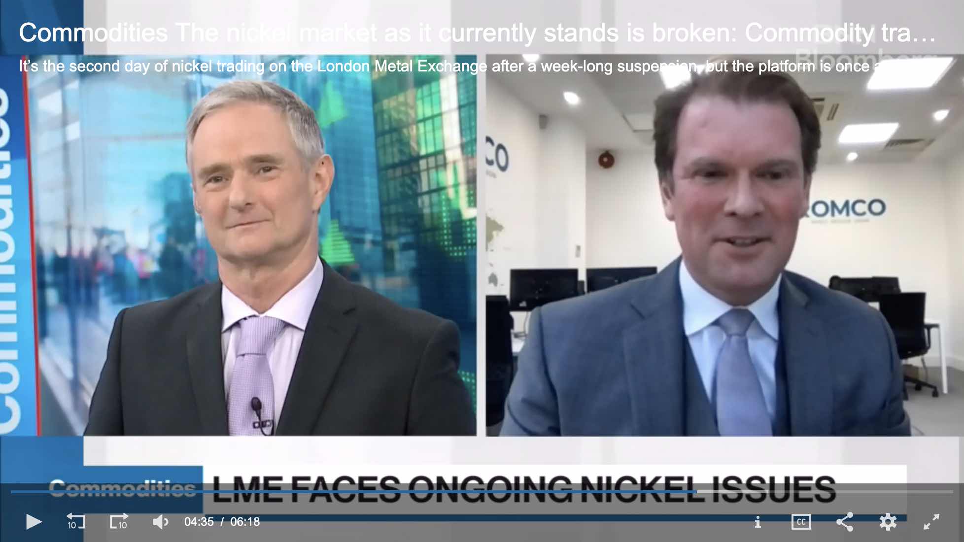 Read more about the article BNN Bloomberg — LIVE — The Nickel Market As It Currently Stands Is Broken: Romco Group Head of Trading, Keith Wildie, Discussing LME Issues